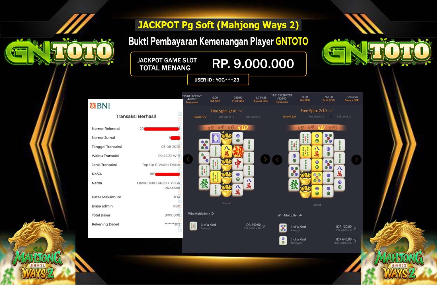 GNTOTO JACKPOT PG SOFT MAHJONG WAYS 2  Rp.9.000.000,- LUNAS