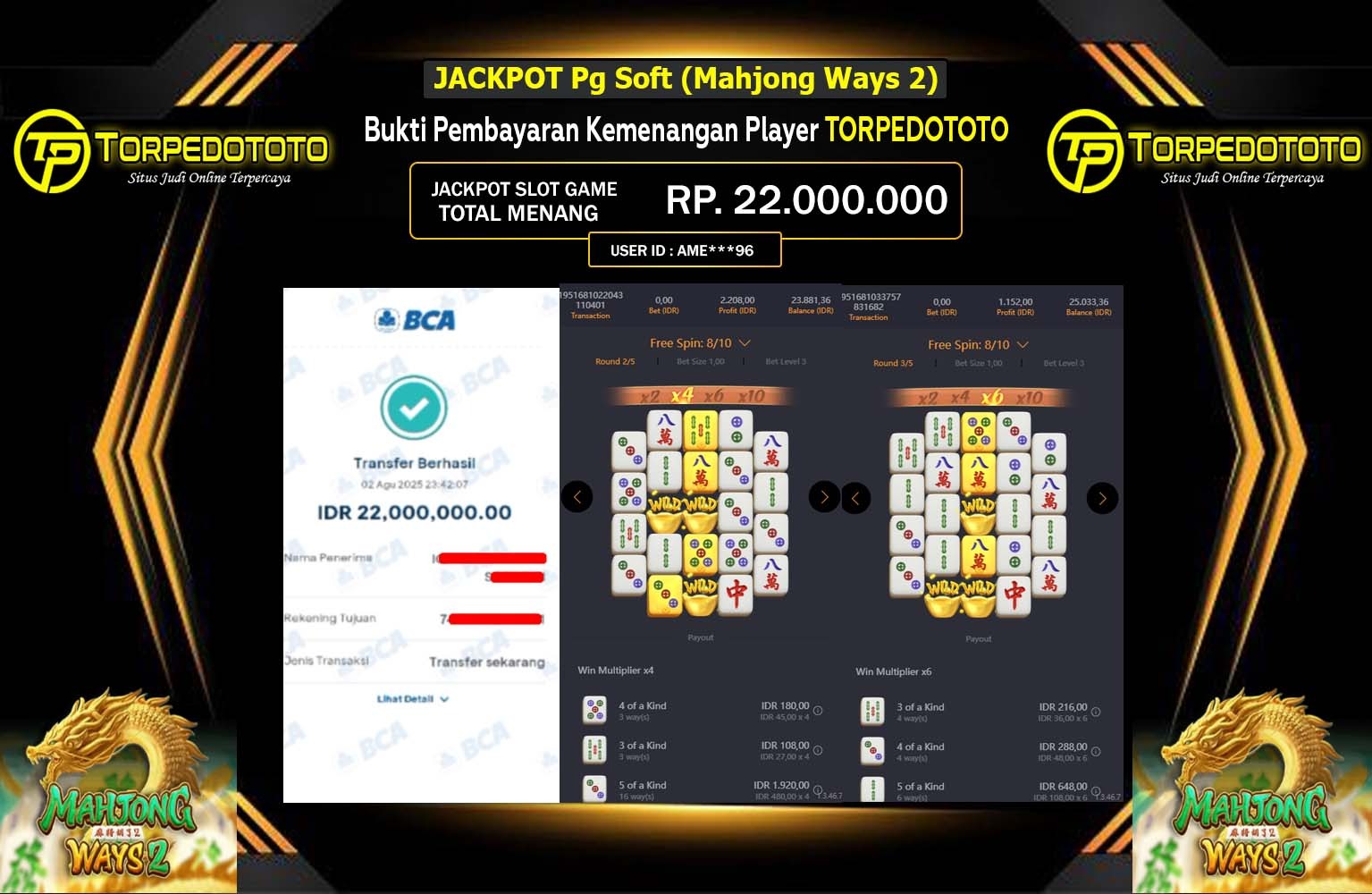 TORPEDOTOTO JACKPOT PRAGMATIC (MAHJONG WINS 2) Rp.22.000.000,- LUNAS