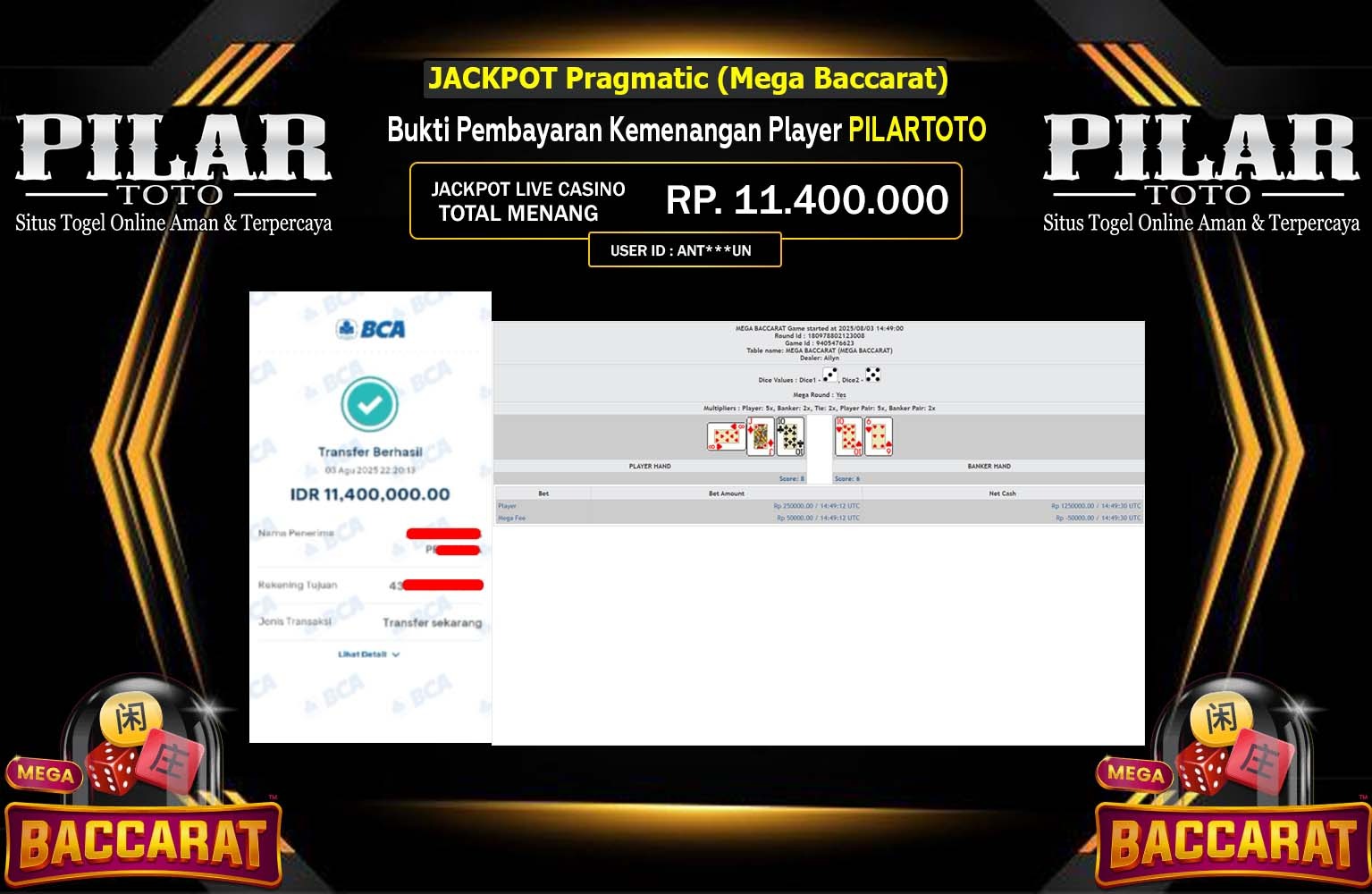 PILARTOTO JACKPOT PRAGMATIC MEGA BACCARAT Rp.11.400.000,- LUNAS