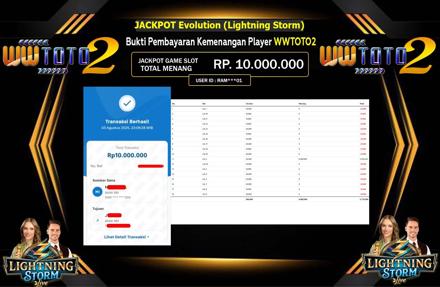WWTOTO2 JACKPOT EVOLUTION (LIGHTNING STORM) Rp.10.000.000,- LUNAS