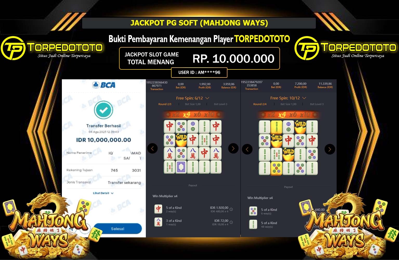 TORPEDOTOTO JACKPOT PG SOFT MAHJONG WAYS Rp.10.000.000,- LUNAS