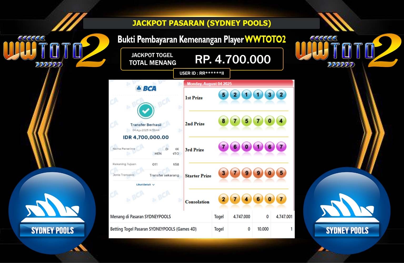 WWTOTO2 JACKPOT PASARAN SYDNEY POOLS Rp.4.700.000,- LUNAS
