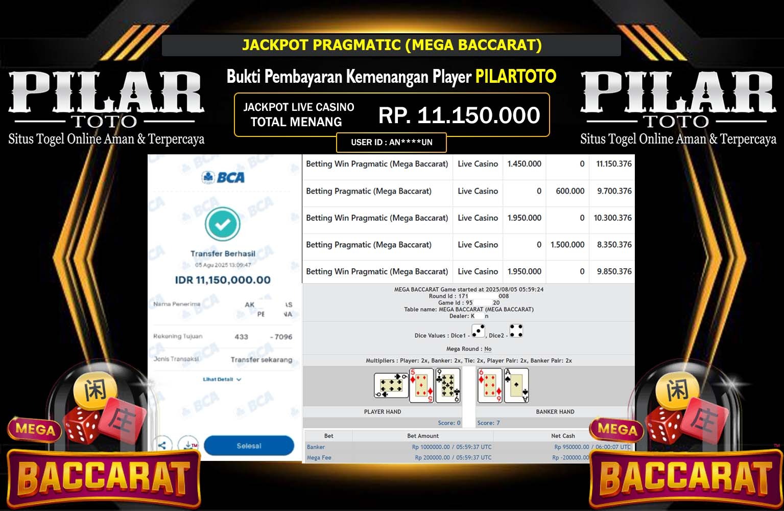 PILARTOTO JACKPOT PRAGMATIC (MEGA BACCARAT) Rp.11.150.000,- LUNAS