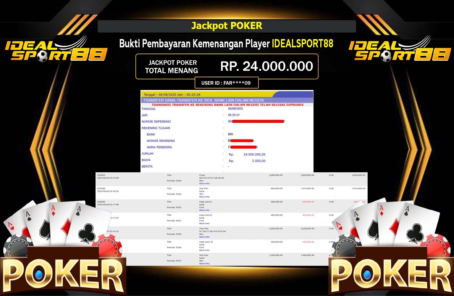 IDEALSPORT88 JACKPOT GAME POKER Rp.24.000.000,- LUNAS