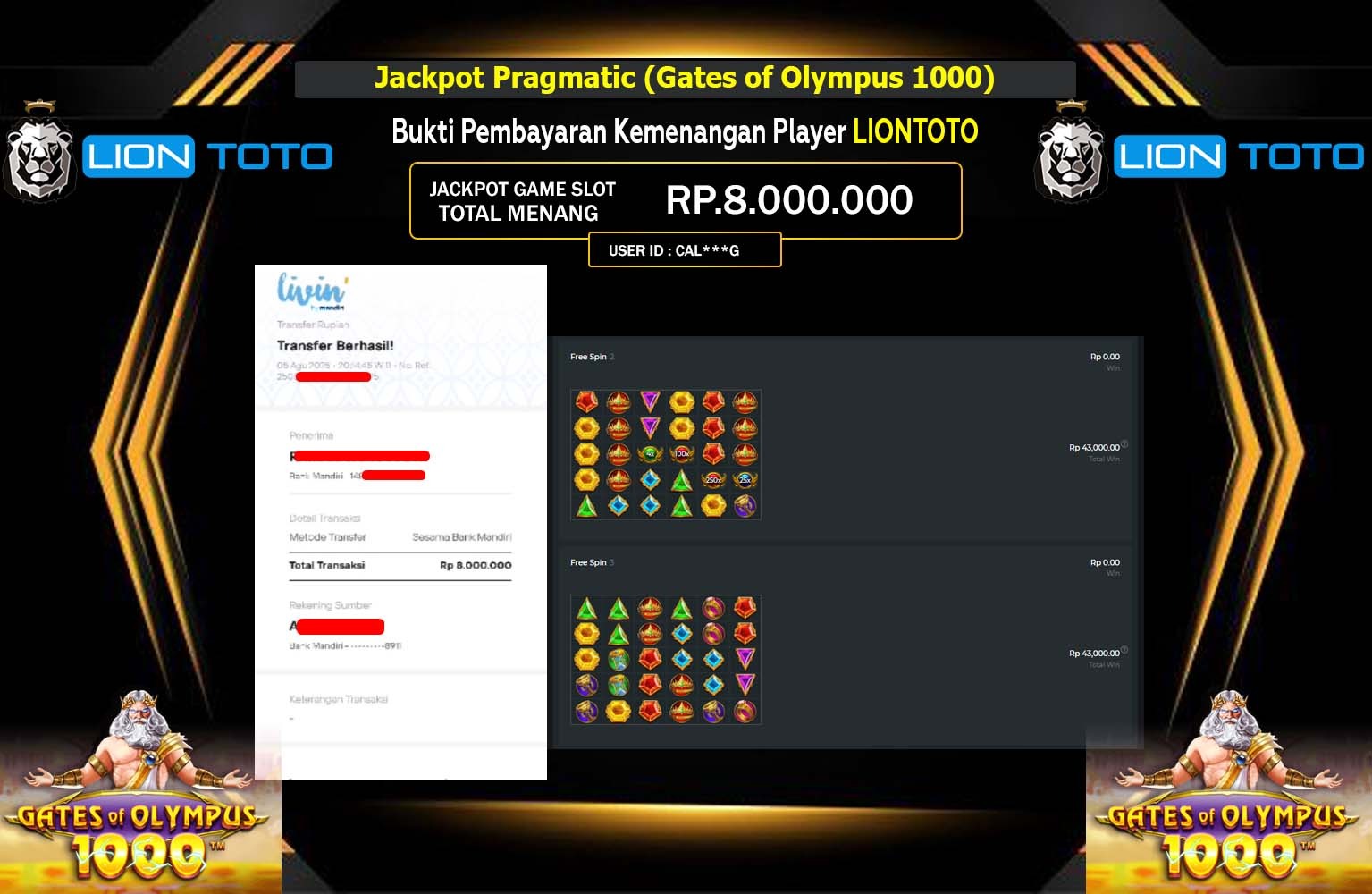 LIONTOTO JACKPOT PRAGMATIC (GATES OF OLYMPUS 1000) Rp.8.000.000,- LUNAS