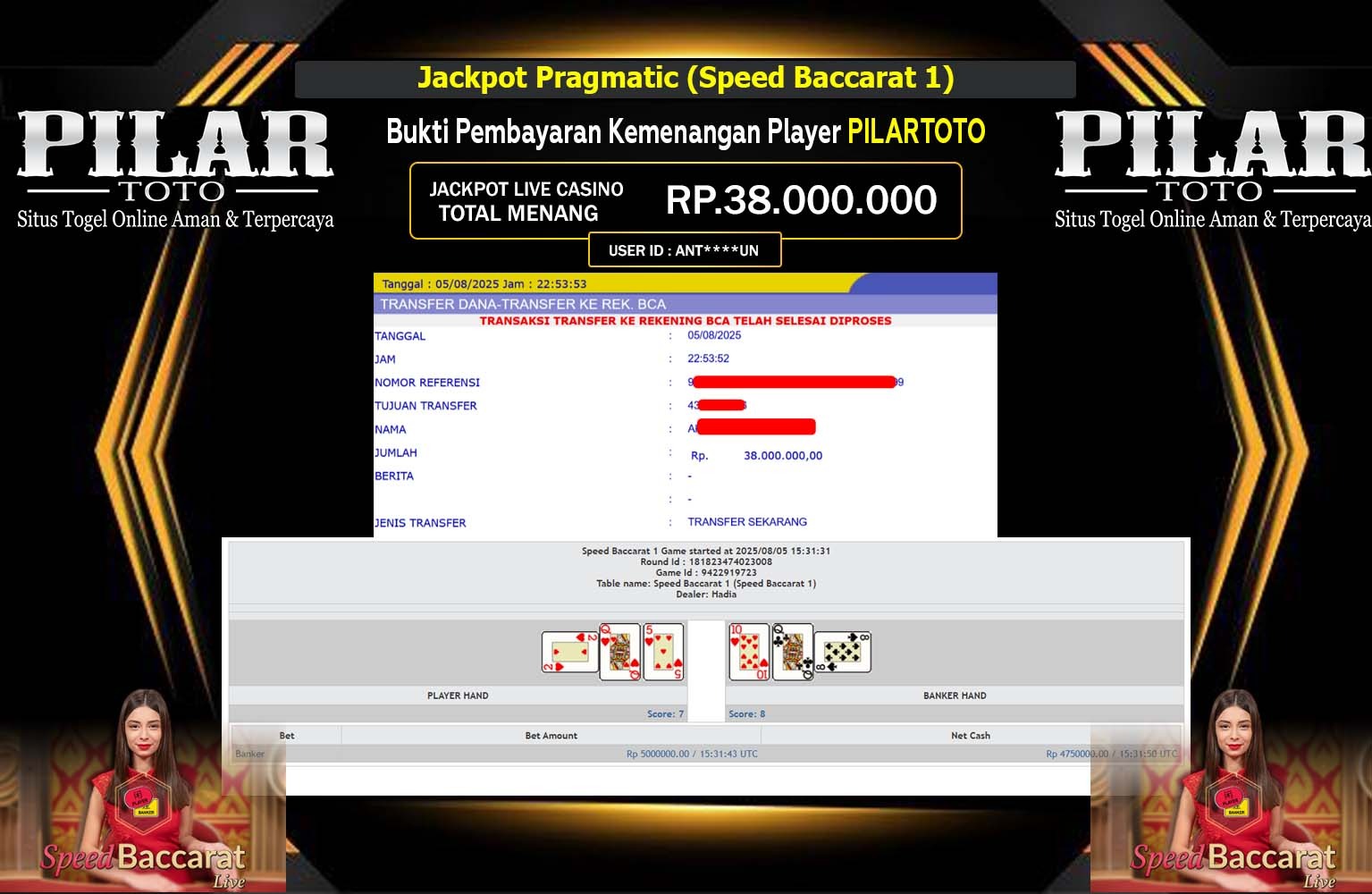 PILARTOTO JACKPOT SPEED BACCARAT Rp.38.000.000,- LUNAS