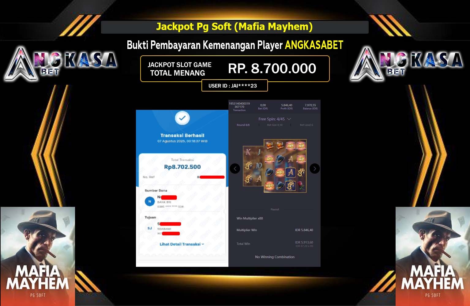ANGKASABET JACKPOT Pg Soft (Mafia Mayhem) Rp.8.700.000,- LUNAS