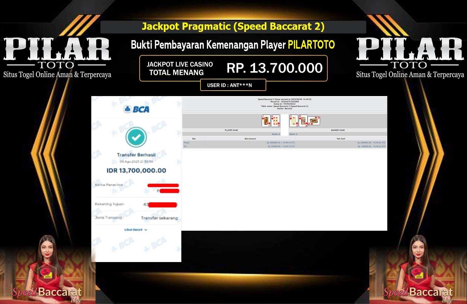 PILARTOTO JACKPOT SPEED BACCARAT Rp.13.700.000,- LUNAS