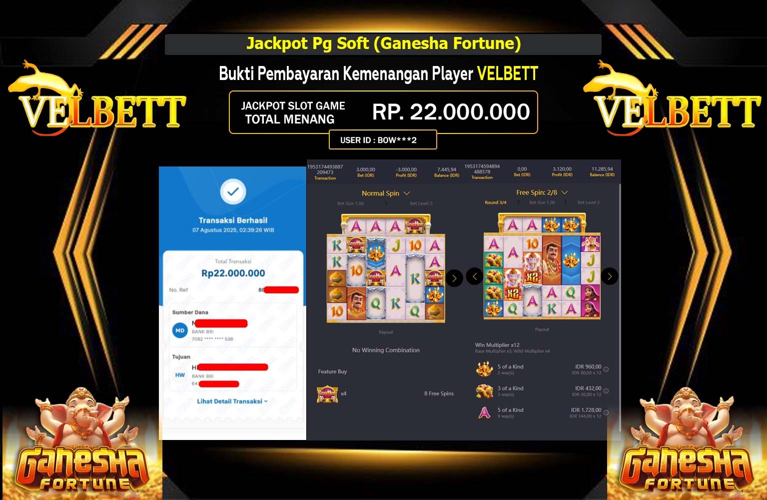 VELBETT JACKPOT Pg Soft (Ganesha Fortune) Rp.22.000.000,- LUNAS
