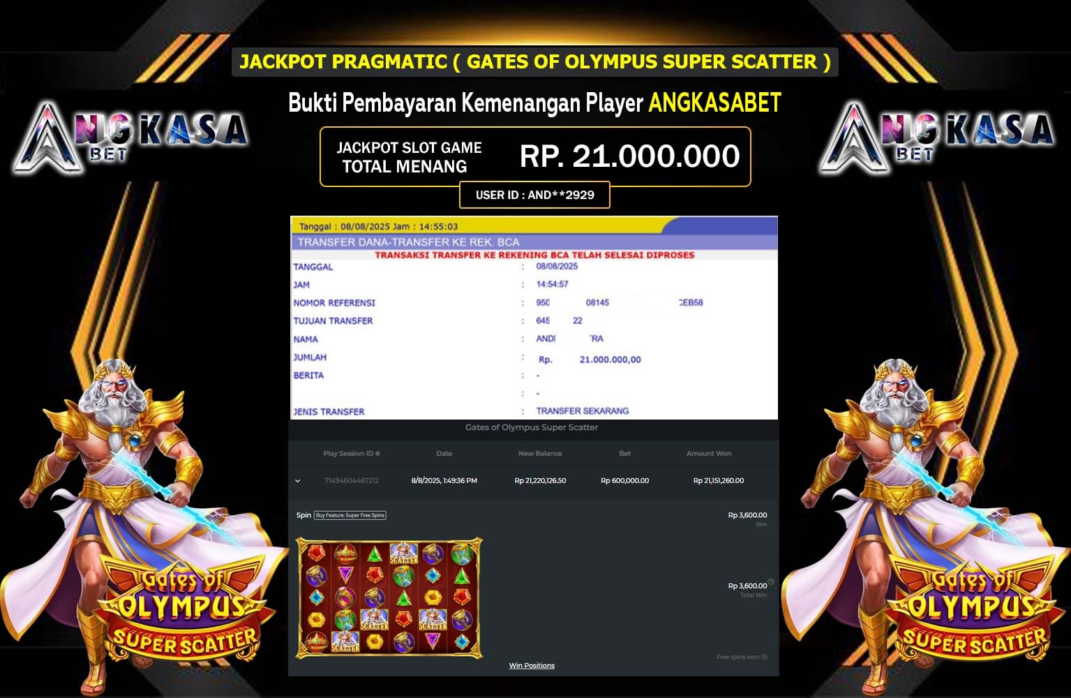 ANGKASABET JACKPOT PRAGMATIC GATES OF OLYMPUS SUPER SCATTER Rp.21.000.000,- LUNAS