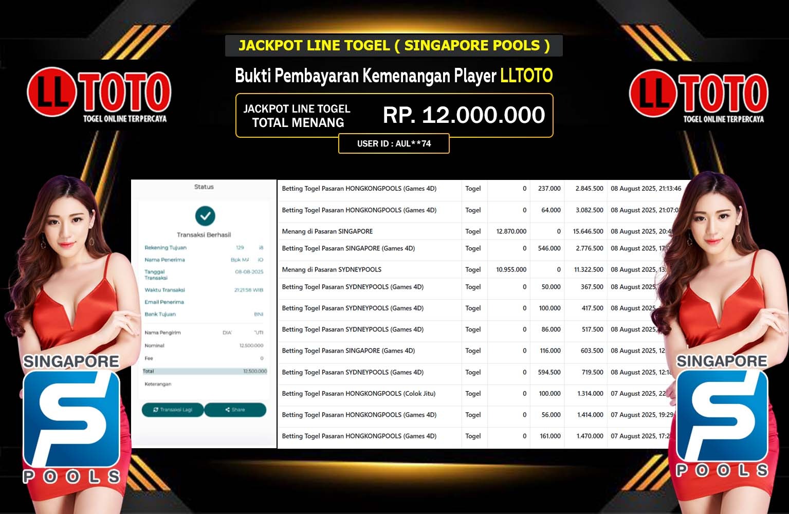 LLTOTO JACKPOT LINE TOGEL SINGAPORE POOLS Rp.12.000.000,- LUNAS