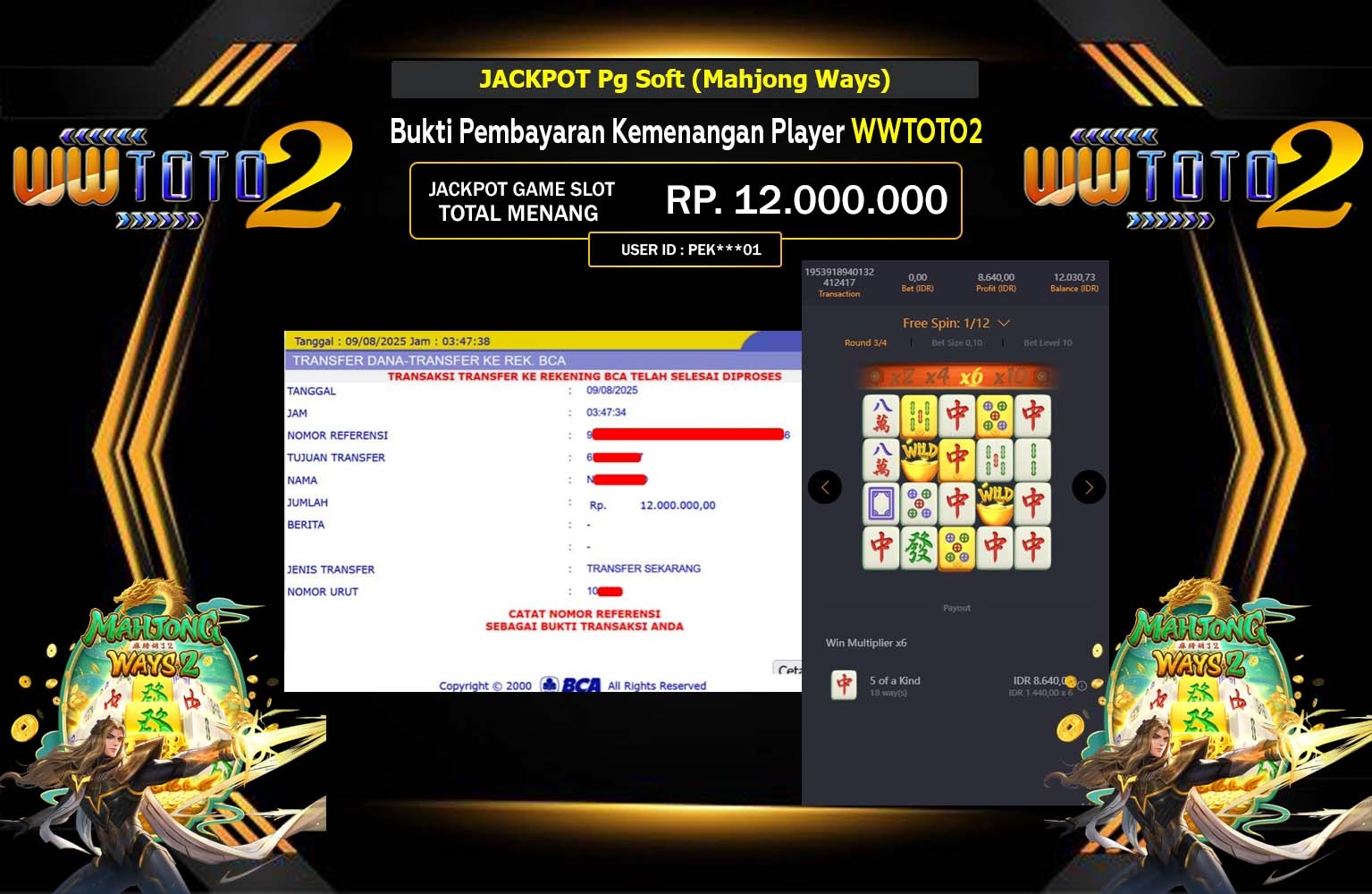 WWTOTO2 JACKPOT Pg Soft (Mahjong Ways) Rp.12.000.000,- LUNAS