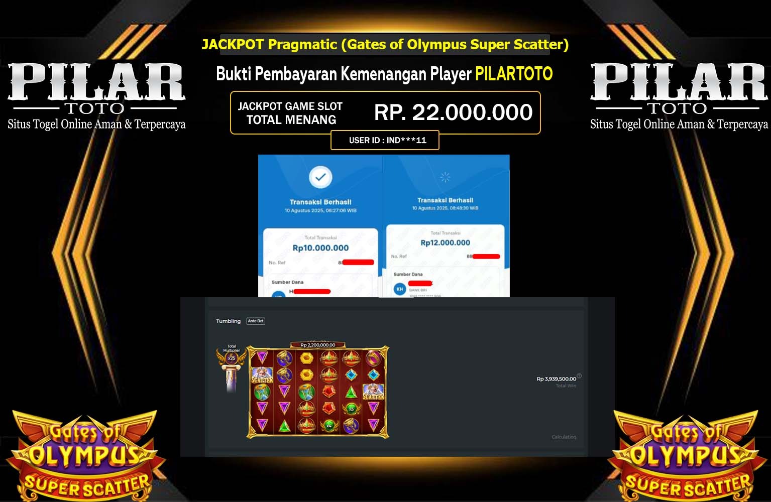 PILARTOTO JACKPOT PRAGMATIC (GATES OF OLYMPUS SUPER SCATTER)  Rp.22.000.000,- LUNAS