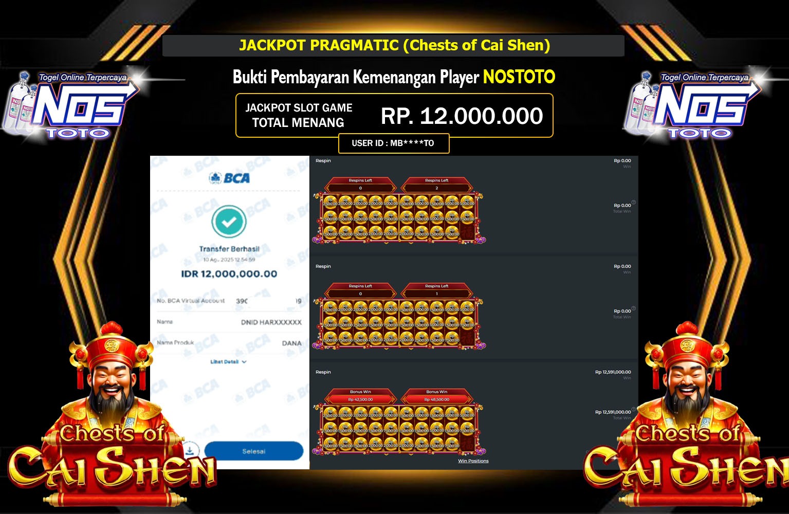 NOSTOTO JACKPOT PRAGMATIC (CHESTS OF CAI SHEN) Rp.12.000.000,- LUNAS