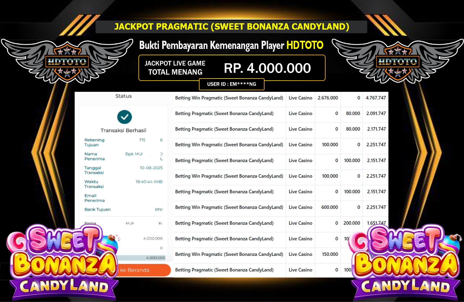 HDTOTO JACKPOT PRAGMATIC (SWEET BONANZA CANDYLAND) Rp.4.000.000,- LUNAS