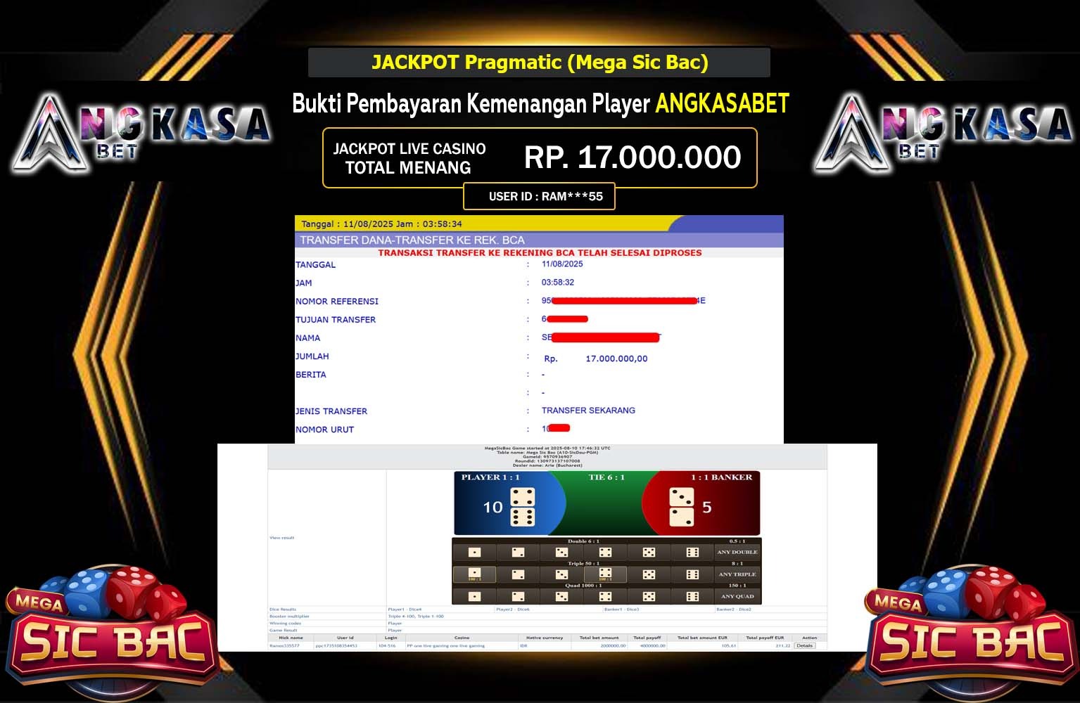 ANGKASABET JACKPOT PRAGMATIC (MEGA SIC BAC) Rp.17.000.000,- LUNAS