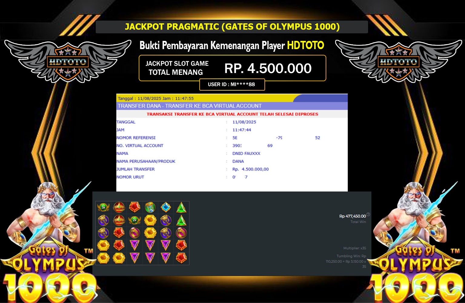 HDTOTO JACKPOT PRAGMATIC (GATES OF OLYMPUS 1000)  Rp.4.500.000,- LUNAS