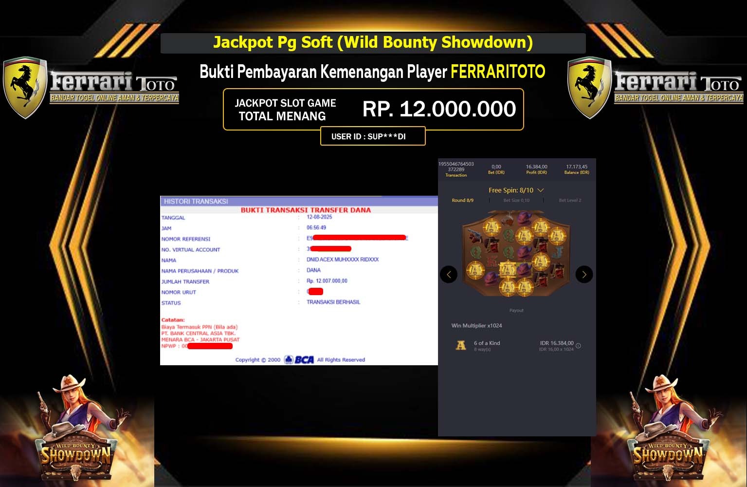 FERRARITOTO JACKPOT Pg Soft (Wild Bounty Showdown) Rp.12.000.000,- LUNAS