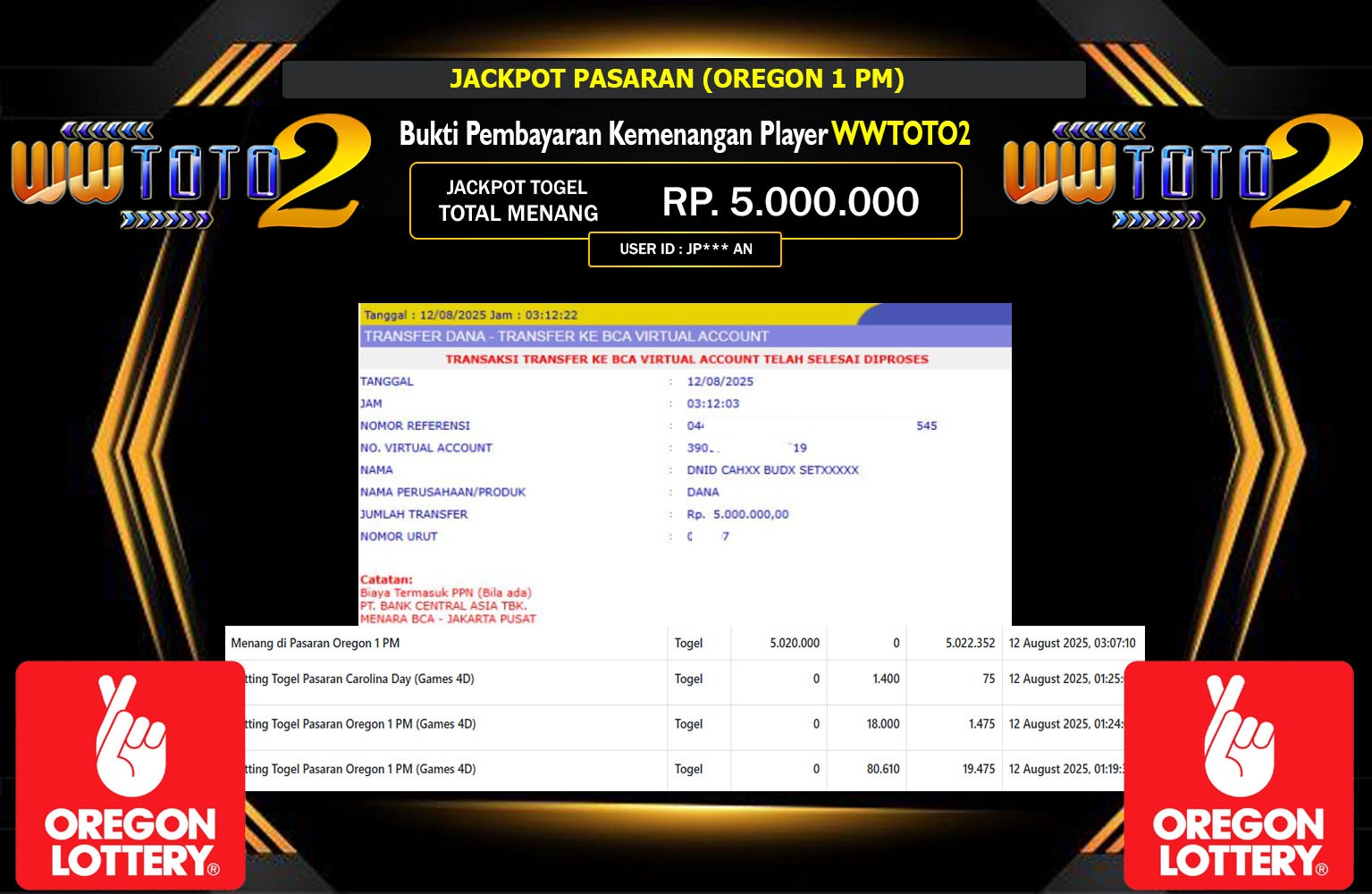 WWTOTO2 JACKPOT PASARAN (OREGON 1 PM)  Rp.5.000.000,- LUNAS