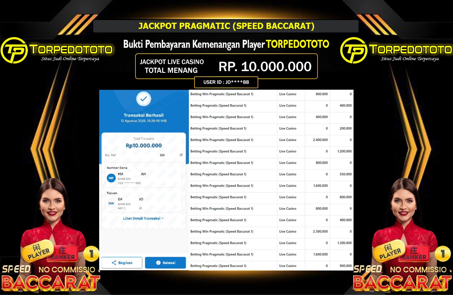 TORPEDOTOTO JACKPOT PRAGMATIC (SPEED BACCARAT)  Rp.10.000.000,- LUNAS