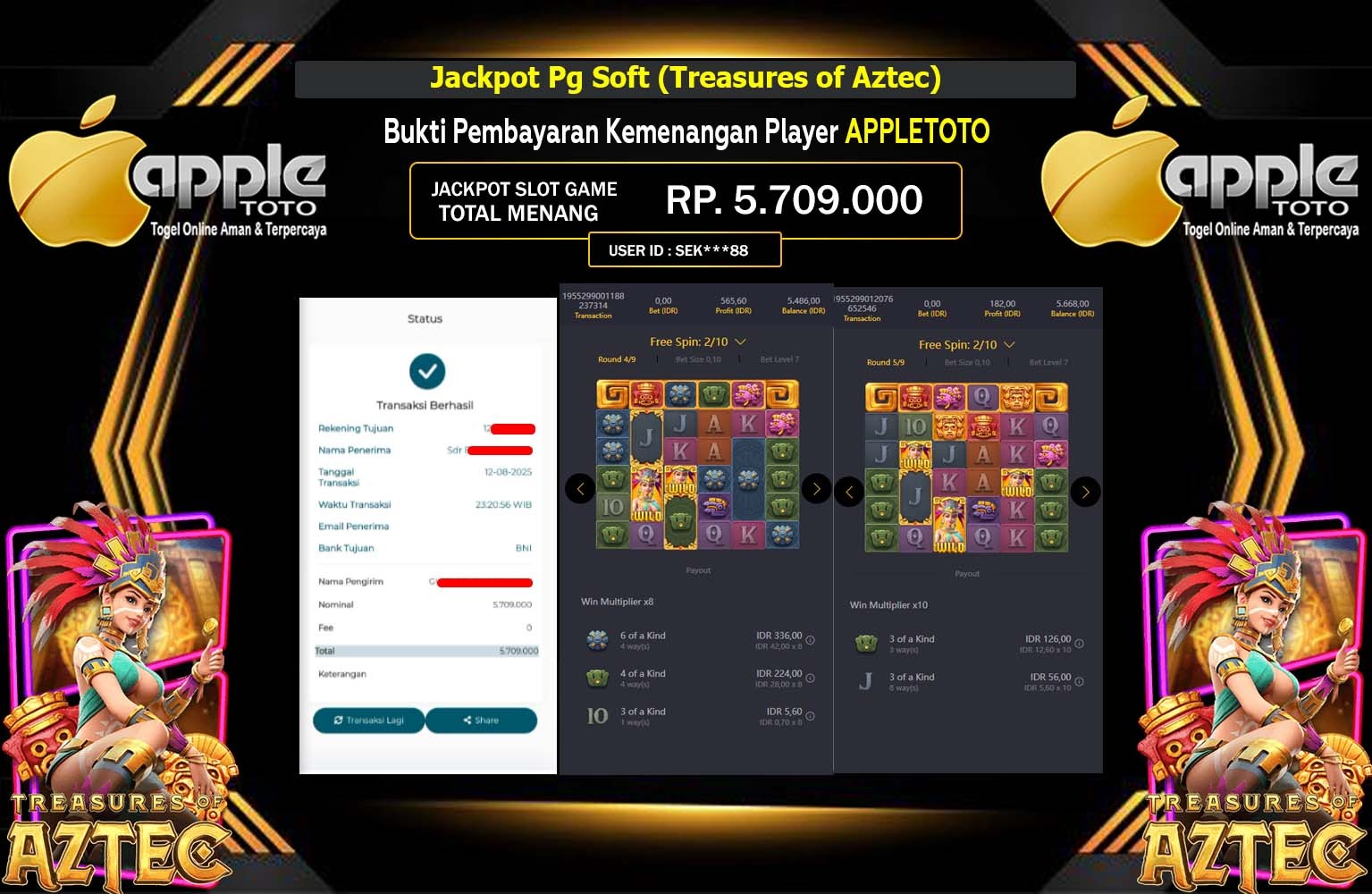 APPLETOTO JACKPOT Pg Soft (Treasures of Aztec) Rp.5.709.000,- LUNAS