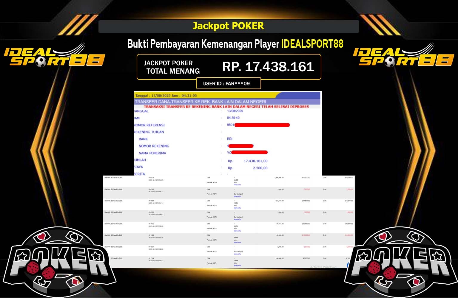 IDEALSPORT88 JACKPOT GAME POKER Rp.17.438.161,- LUNAS