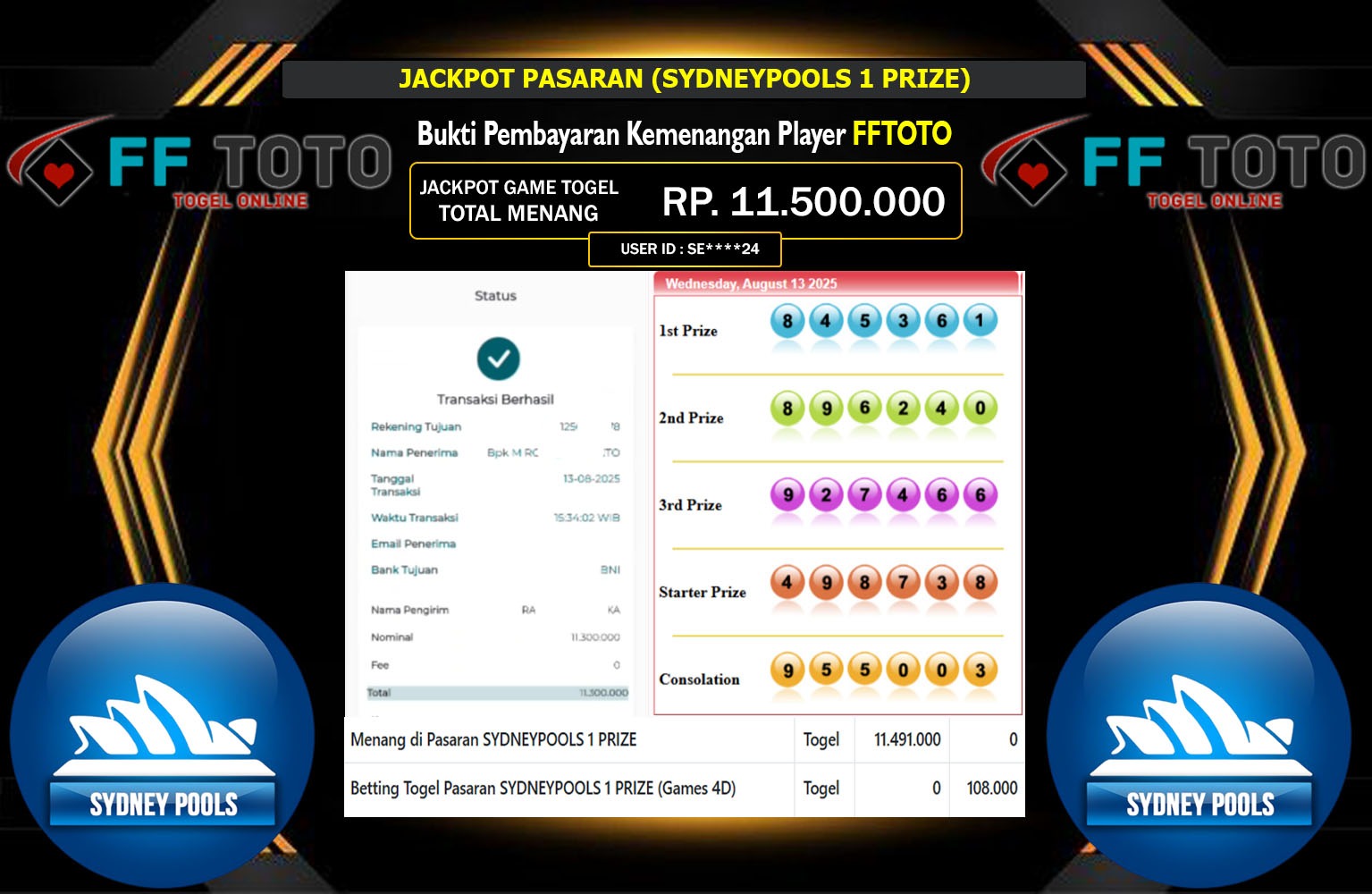 FFTOTO JACKPOT PASARAN (SYDNEY POOLS) Rp.11.500.000,- LUNAS
