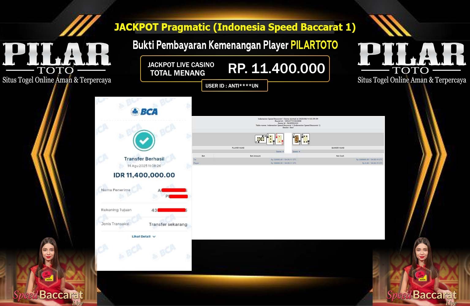 PILARTOTO JACKPOT SPEED BACCARAT Rp.11.400.000,- LUNAS