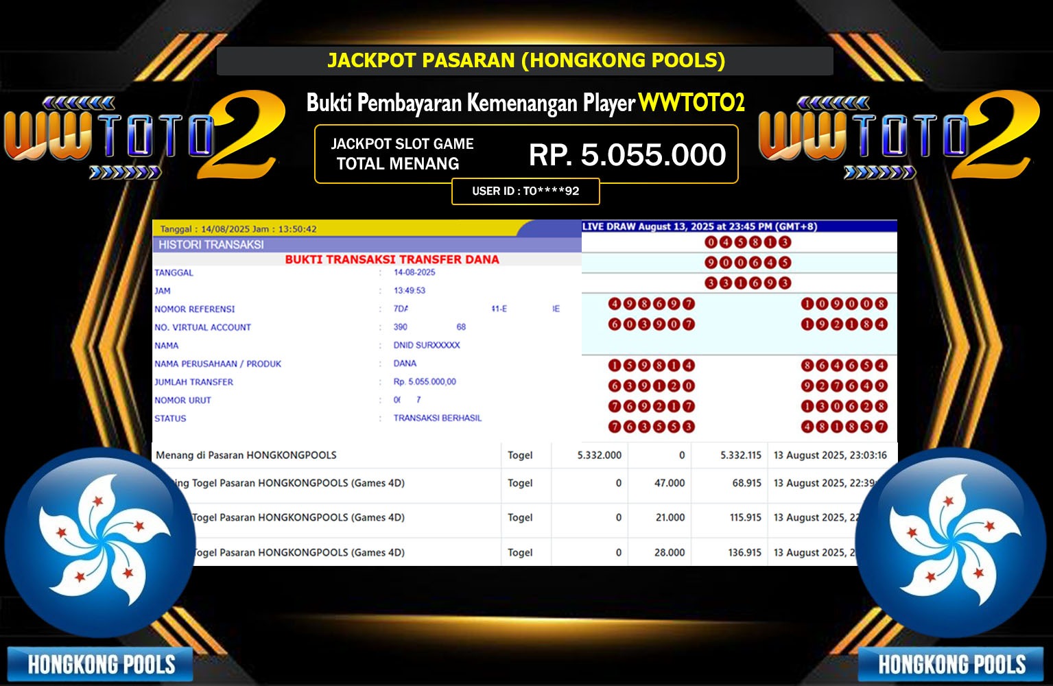 WWTOTO2 JACKPOT PASARAN (HONGKONG POOLS) Rp.5.055.000,- LUNAS