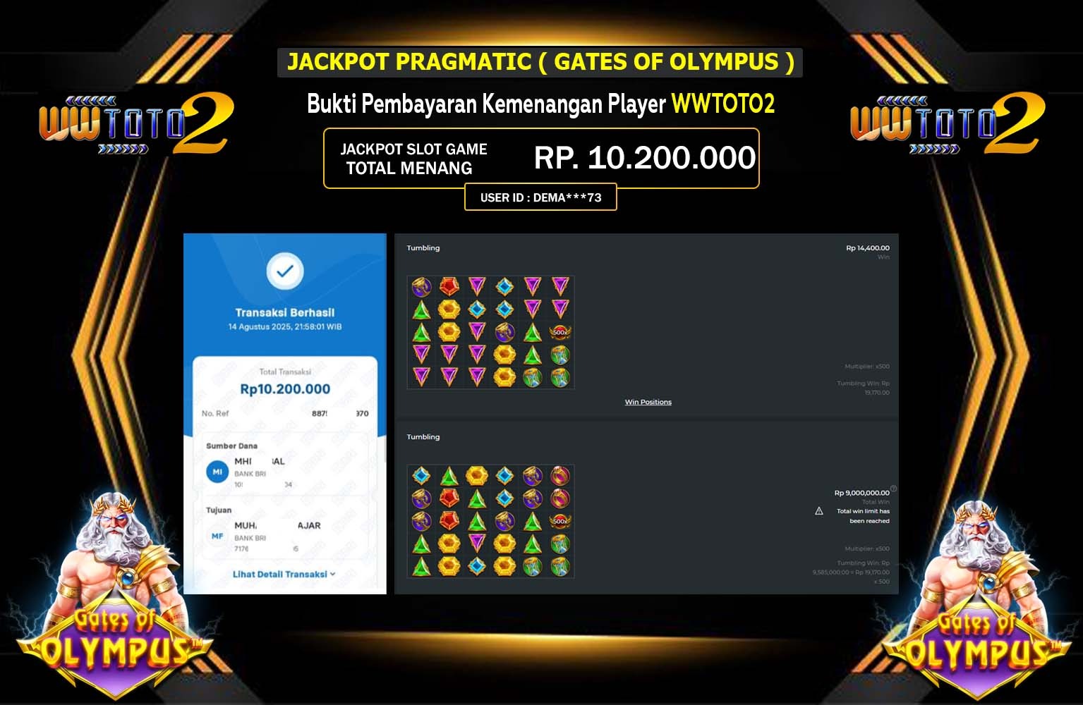 WWTOTO2 JACKPOT PRAGMATIC (GATES OF OLYMPUS) Rp.10.200.000,- LUNAS