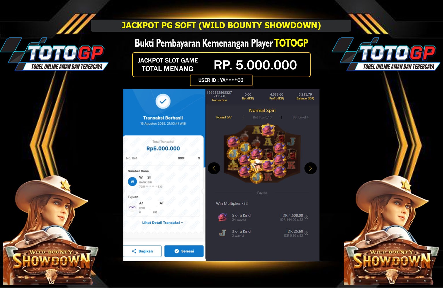 TOTOGP JACKPOT PG SOFT (WILD BOUNTY SHOWDOWN) Rp.5.000.000,- LUNAS