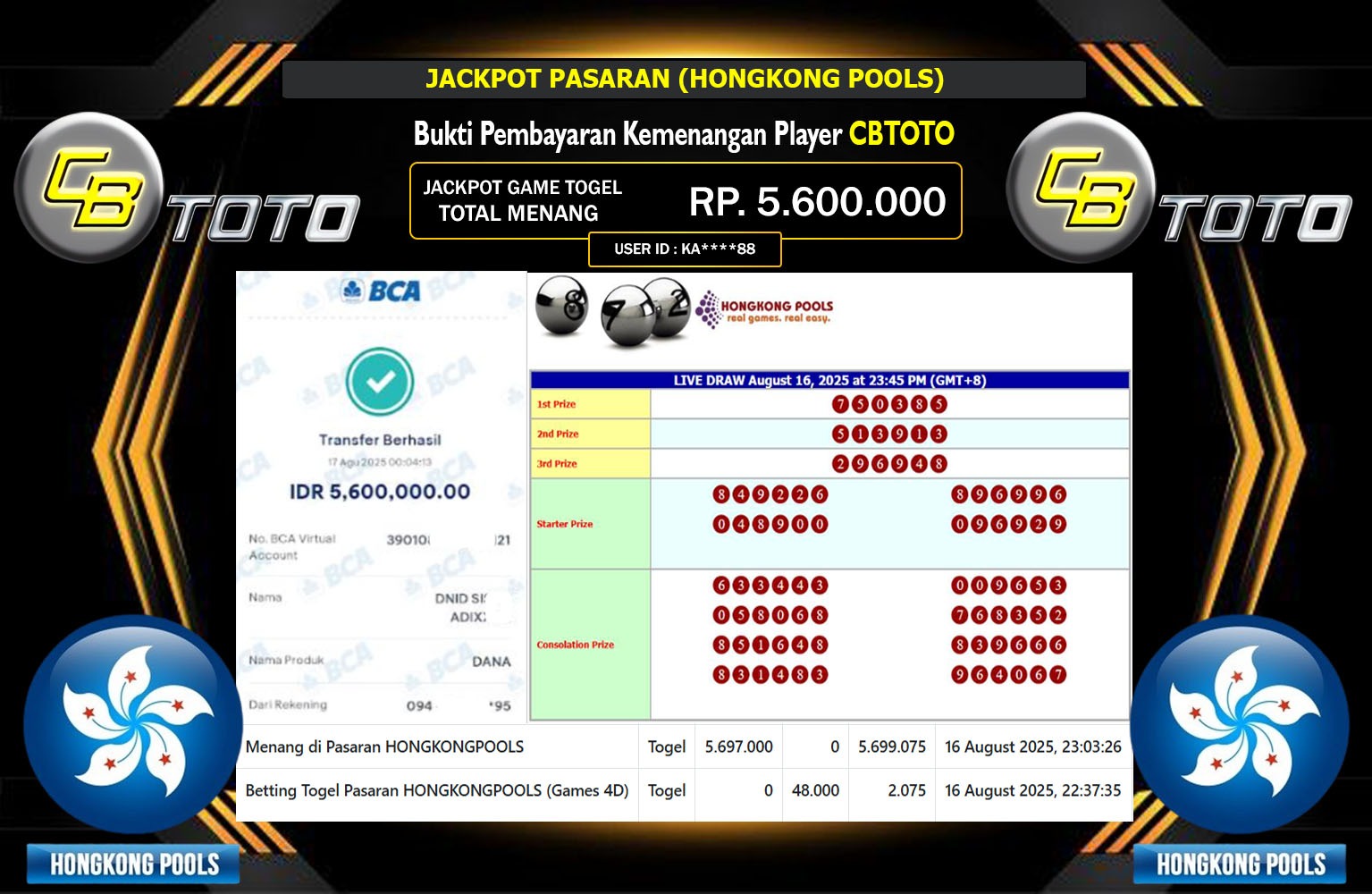 CBTOTO JACKPOT LINE TOGEL (PASARAN HONGKONG POOLS) Rp.5.600.000,- LUNAS