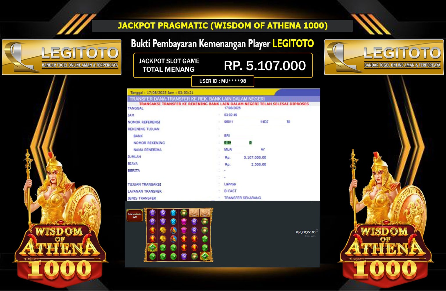 LEGITOTO JACKPOT PRAGMATIC (WISDOM OF ATHENA 1000) Rp.5.107.000,- LUNAS