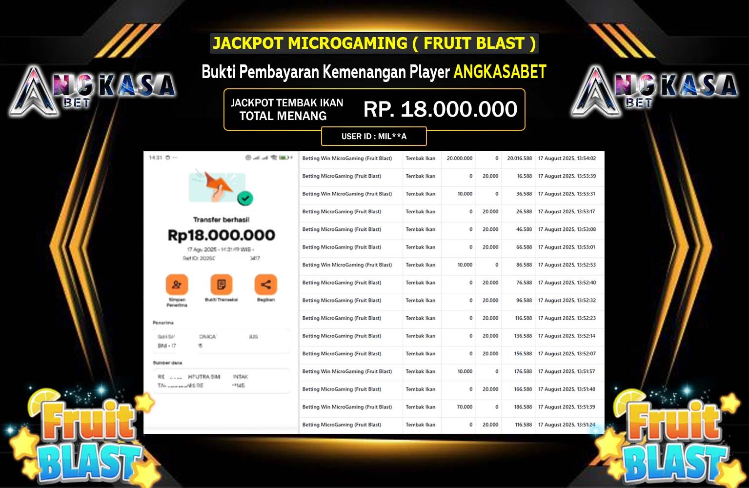 ANGKASABET JACKPOT MICROGAMING (FRUIT BLAST) Rp.18.000.000,- LUNAS