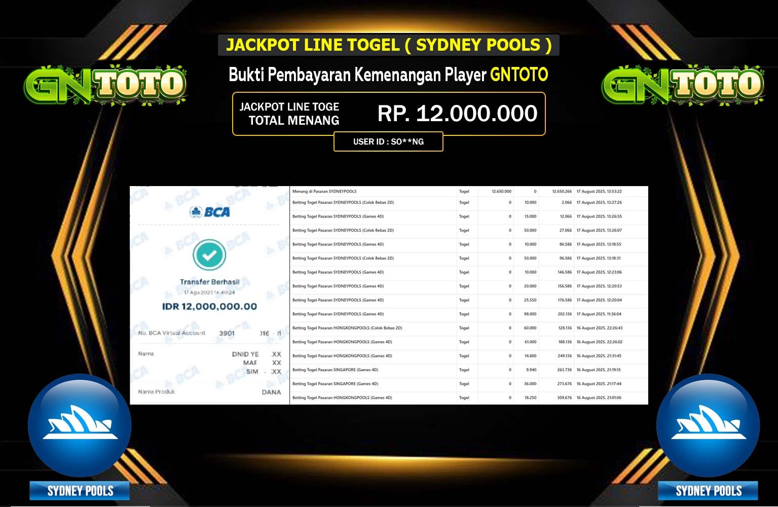GNTOTO JACKPOT LINE TOGEL (SYDNEY POOLS) Rp.12.000.000,- LUNAS