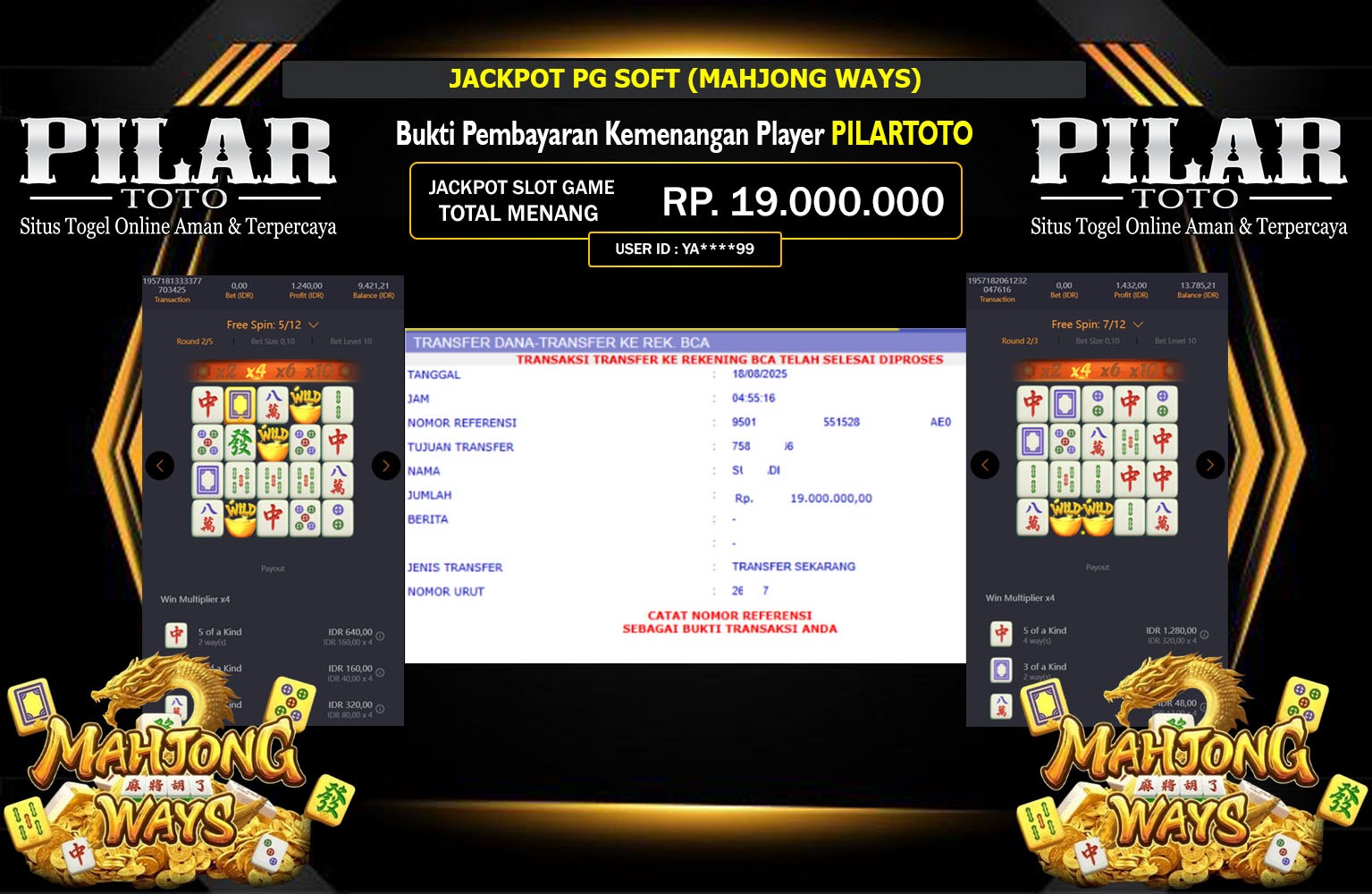 PILARTOTO JACKPOT PG SOFT (MAHJONG WAYS) Rp.19.000.000,- LUNAS