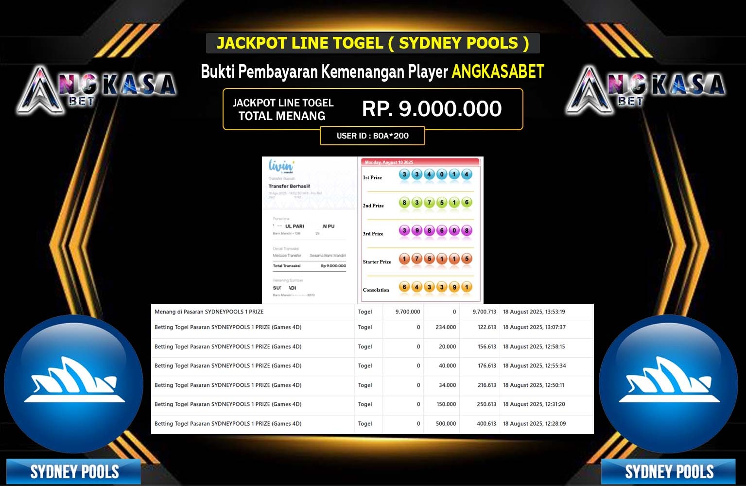 ANGKASABET JACKPOT LINE TOGEL (SYDNEY POOLS) Rp.9.000.000,- LUNAS