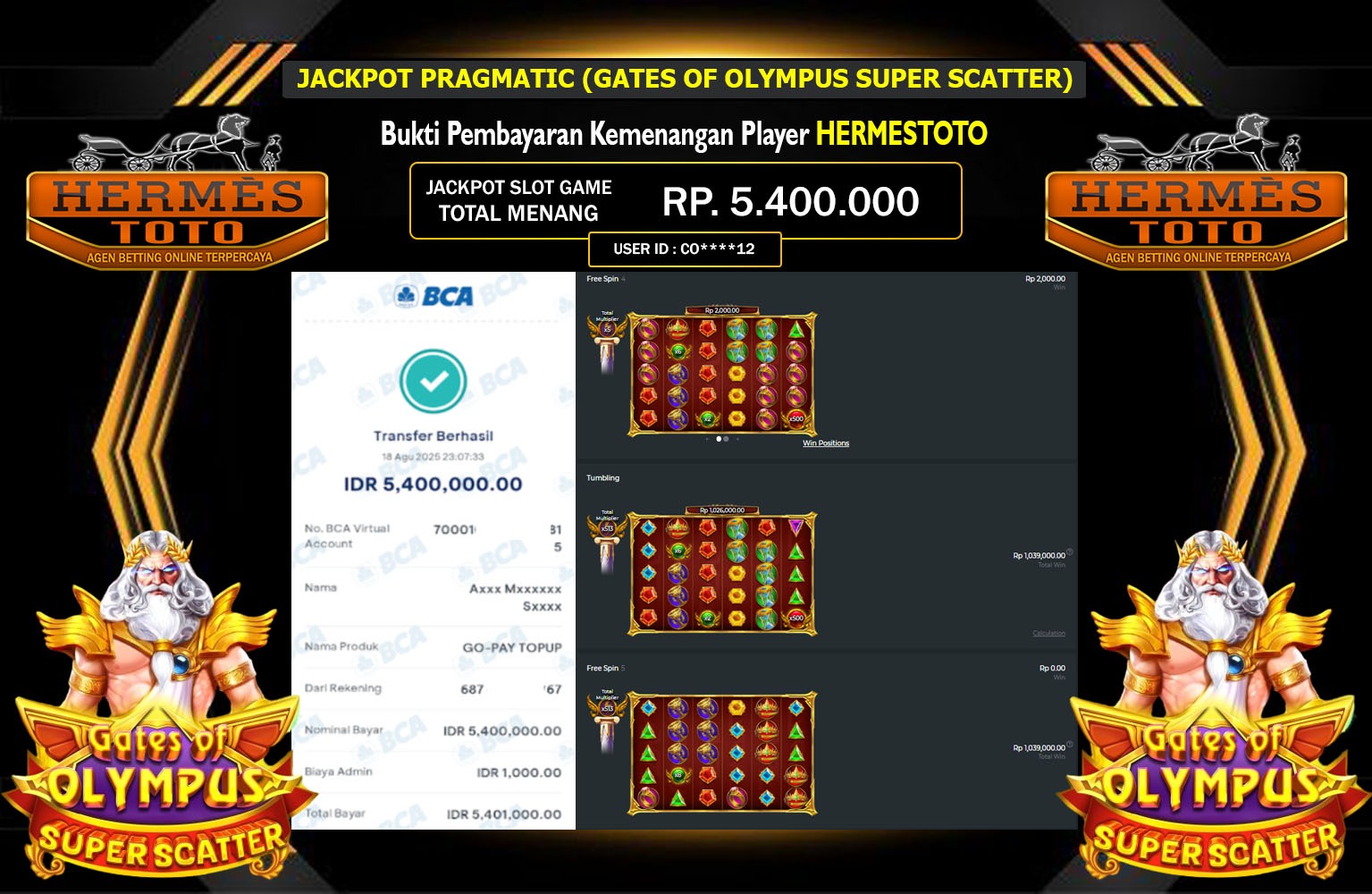 HERMESTOTO JACKPOT PRAGMATIC (GATES OF OLYMPUS SUPER SCATTER) Rp.5.400.000,- LUNAS