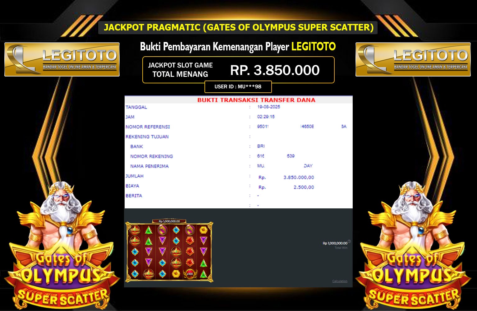 LEGITOTO JACKPOT PRAGMATIC (GATES OF OLYMPUS SUPER SCATTER) Rp.3.850.000,- LUNAS