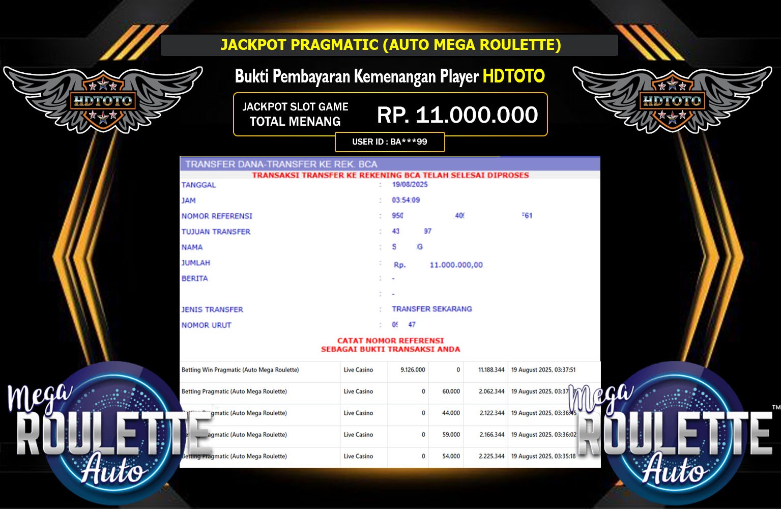 HDTOTO JACKPOT PRAGMATIC (AUTO MEGA ROULETTE) Rp.11.000.000,- LUNAS