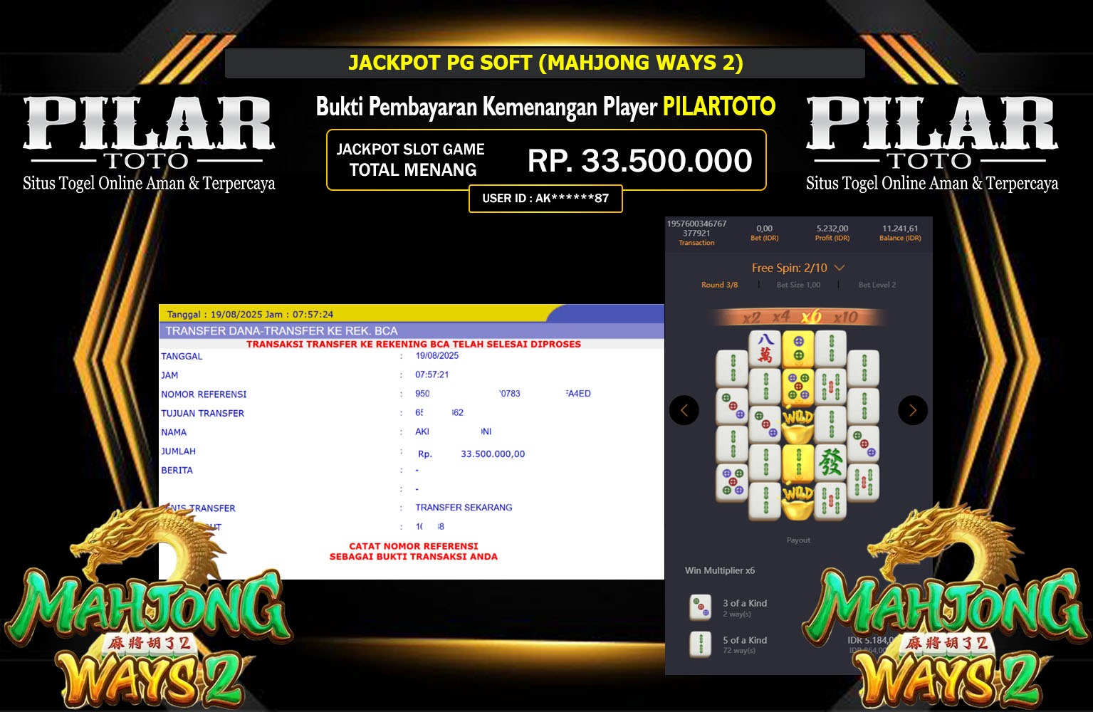 PILARTOTO JACKPOT PG SOFT (MAHJONG WAYS 2) Rp.33.500.000,- LUNAS