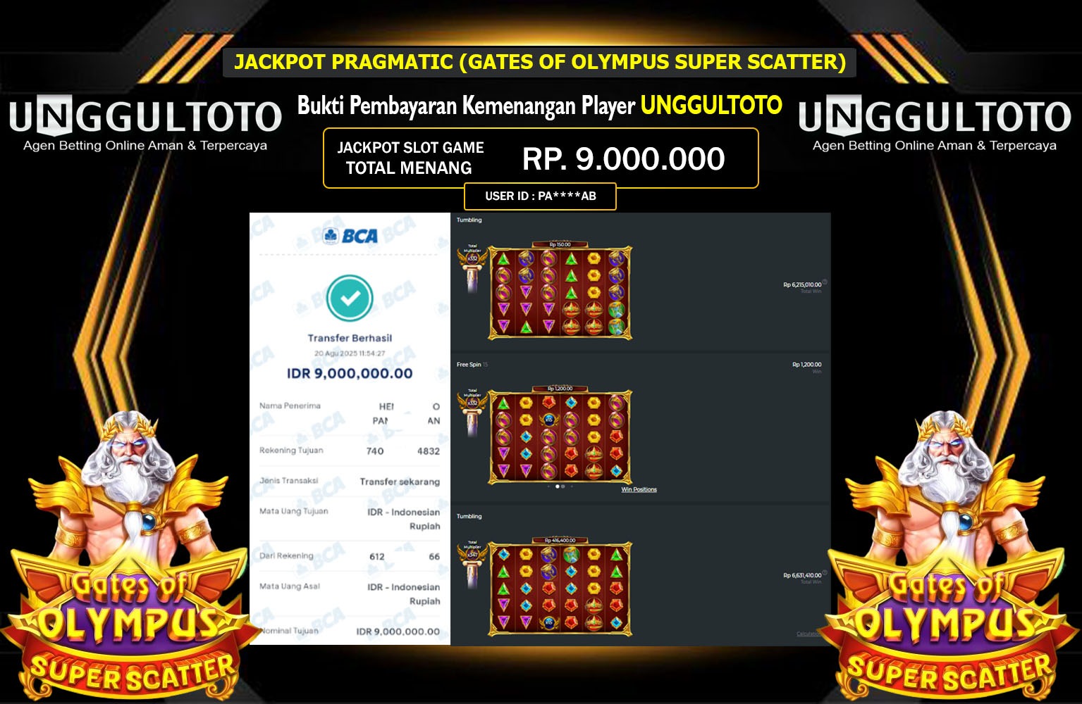 UNGGULTOTO JACKPOT PRAGMATIC (GATES OF OLYMPUS SUPER SCATTER) Rp.9.000.000,- LUNAS