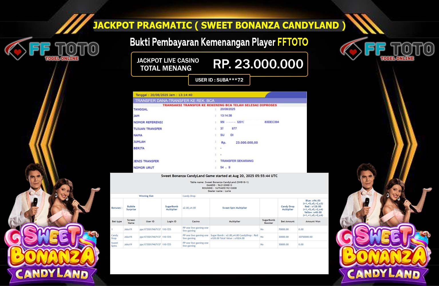 FFTOTO JACKPOT PRAGMATIC (SWEET BONANZA CANDYLAND) Rp.23.000.000,- LUNAS