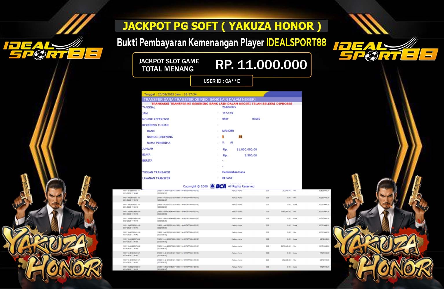 IDEALSPORT88 JACKPOT PG SOFT (YAKUZA HONOR) Rp.11.000.000,- LUNAS