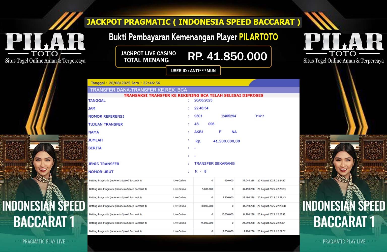 PILARTOTO JACKPOT PRAGMATIC (INDONESIA SPEED BACCARAT) Rp.41.852.000,- LUNAS