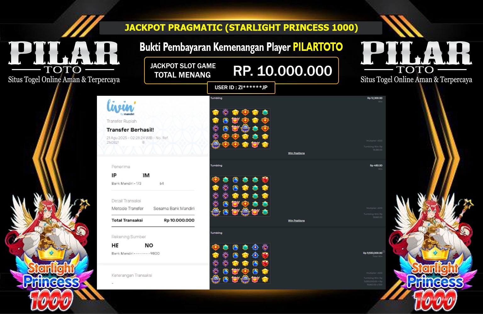PILARTOTO JACKPOT PRAGMATIC (STARLIGHT PRINCESS 1000) Rp.10.000.000,- LUNAS