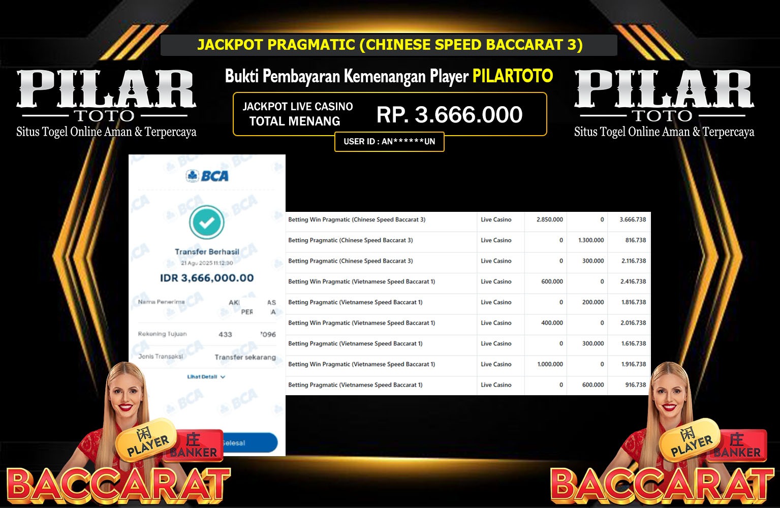 PILARTOTO JACKPOT PRAGMATIC (CHINESE SPEED BACCARAT 3) Rp.3.666.000,- LUNAS