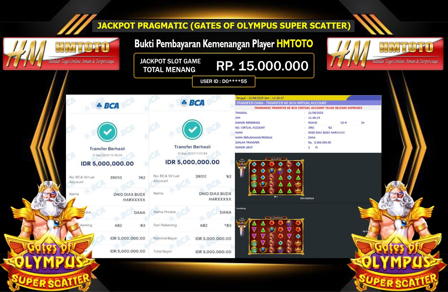 HMTOTO JACKPOT PRAGMATIC (GATES OF OLYMPUS SUPER SCATTER) Rp.15.000.000,- LUNAS