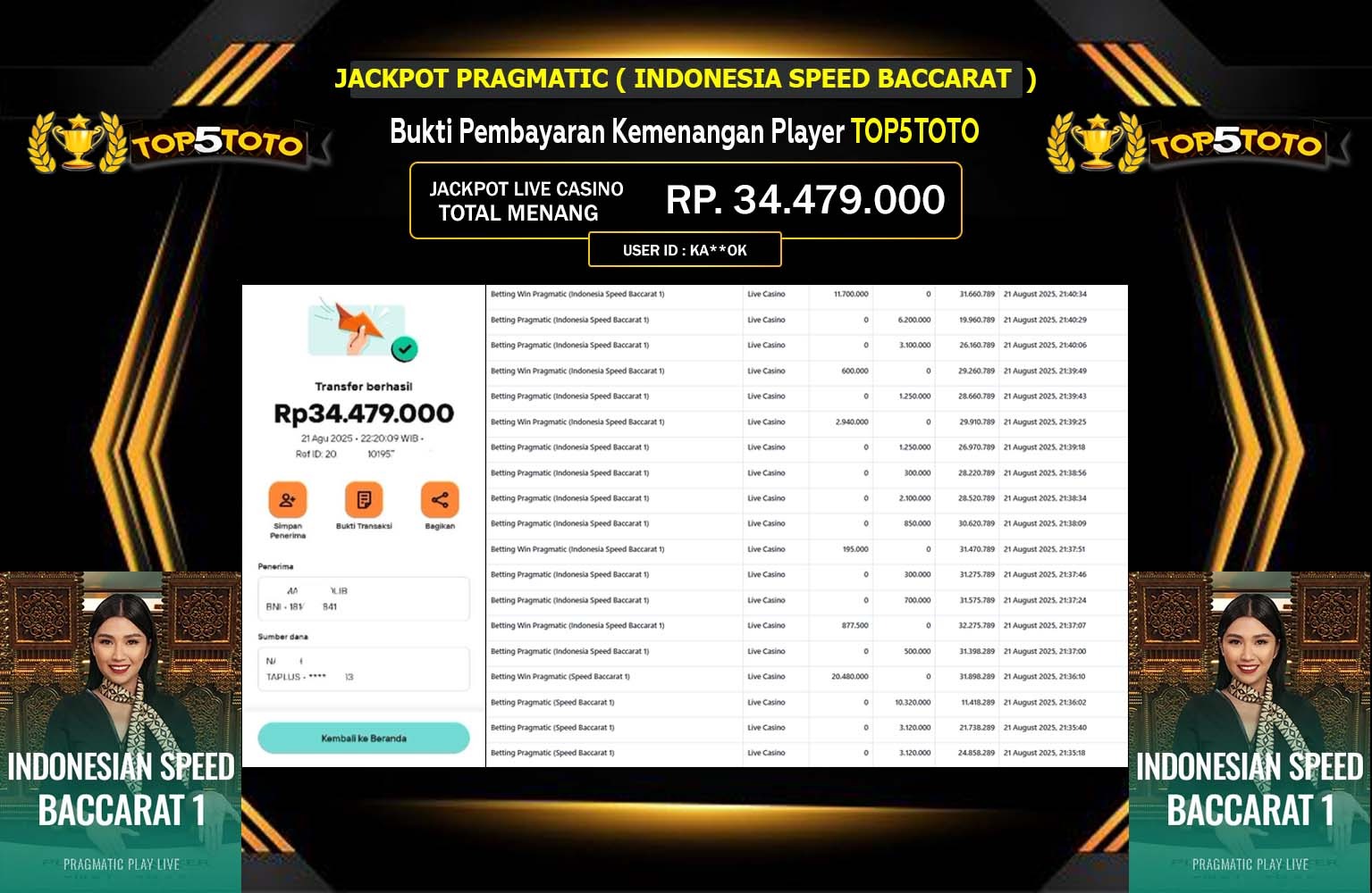 TOP5TOTO JACKPOT PRAGMATIC (INDONESIA SPEED BACCARAT) Rp.34.479.000,- LUNAS