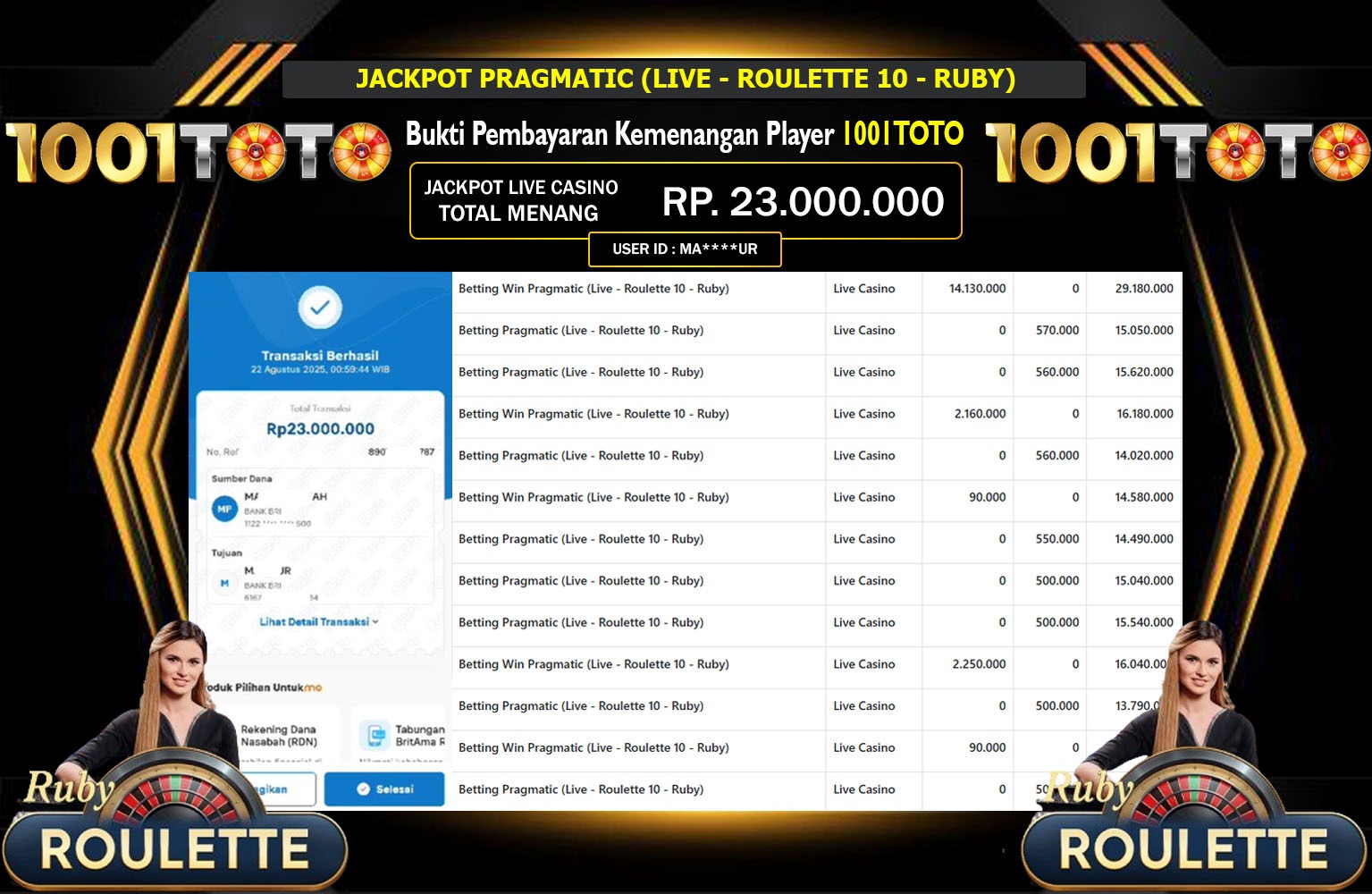 1001TOTO JACKPOT PRAGMATIC (LIVE - ROULETTE 10 - RUBY) Rp.23.000.000,- LUNAS
